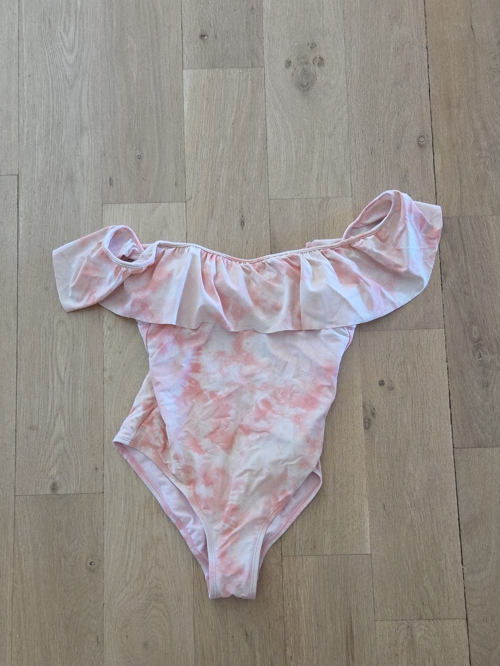 Gossip Pink Tie-Dye Ruffle Off-Shoulder One-Piece Swimsuit